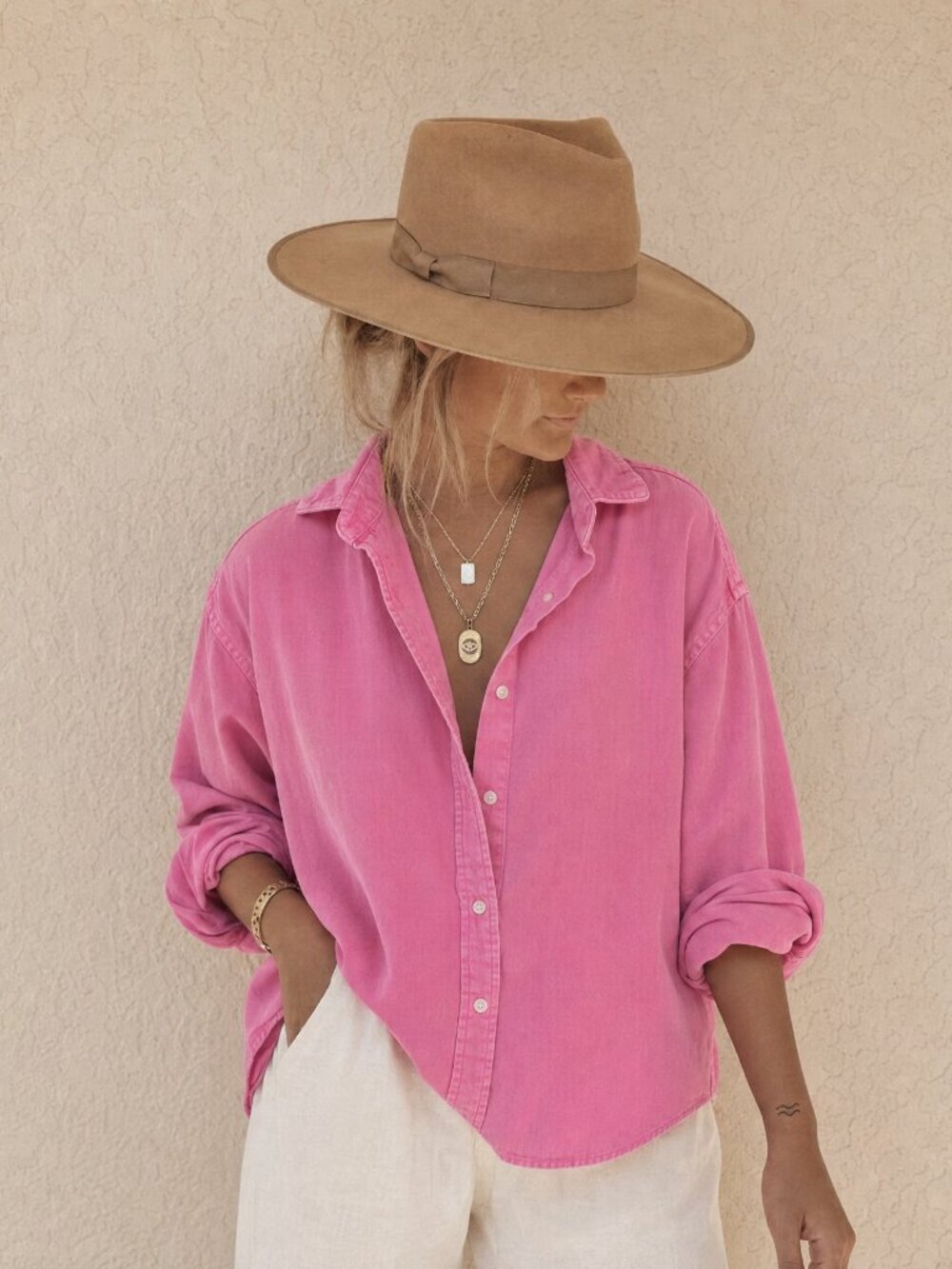 GAP Pink Denim Big Shirt XS Oversized Cropped Button Down Boxy Bubblegum